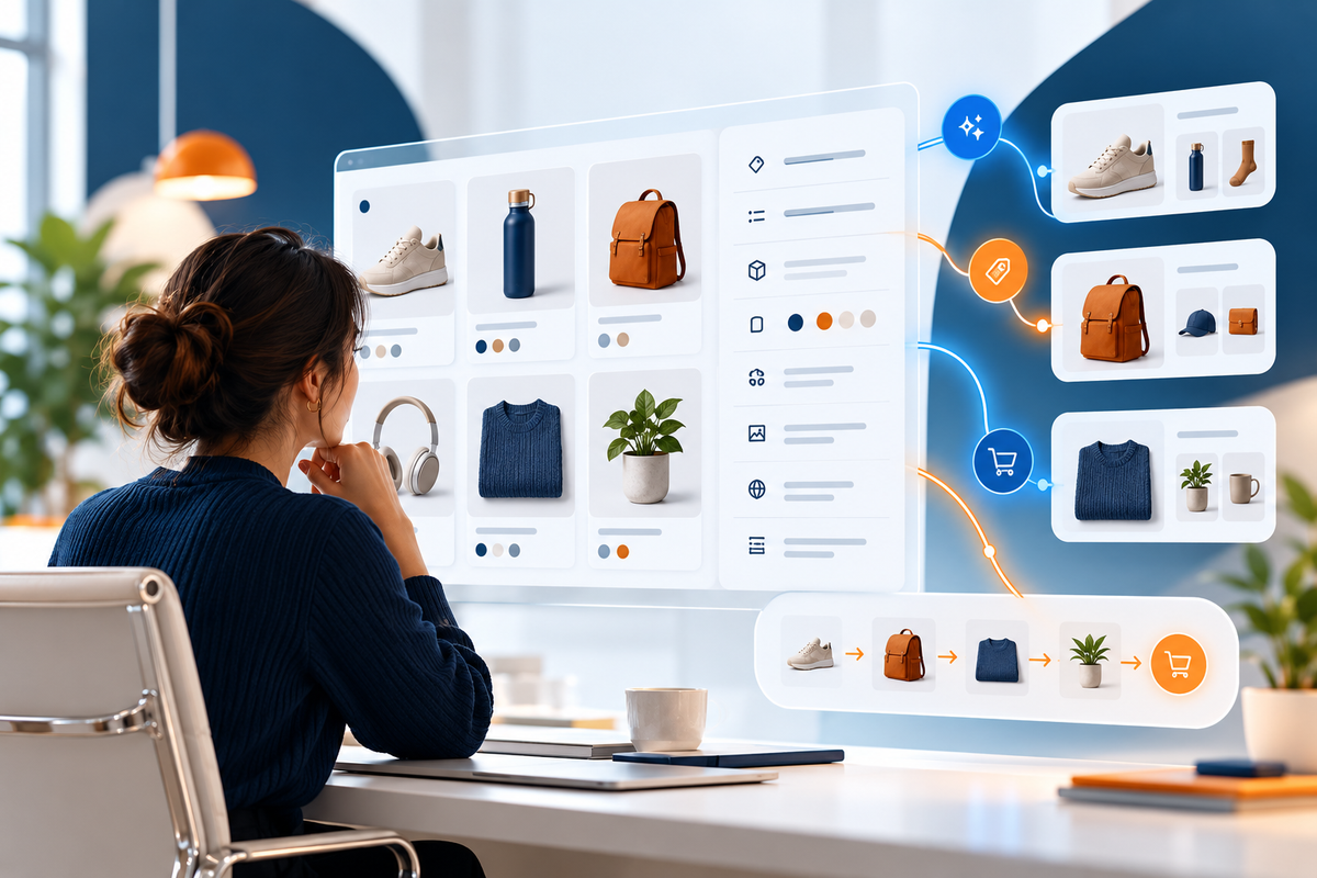 Ecommerce manager preparing Shopify product data for AI shopping channels